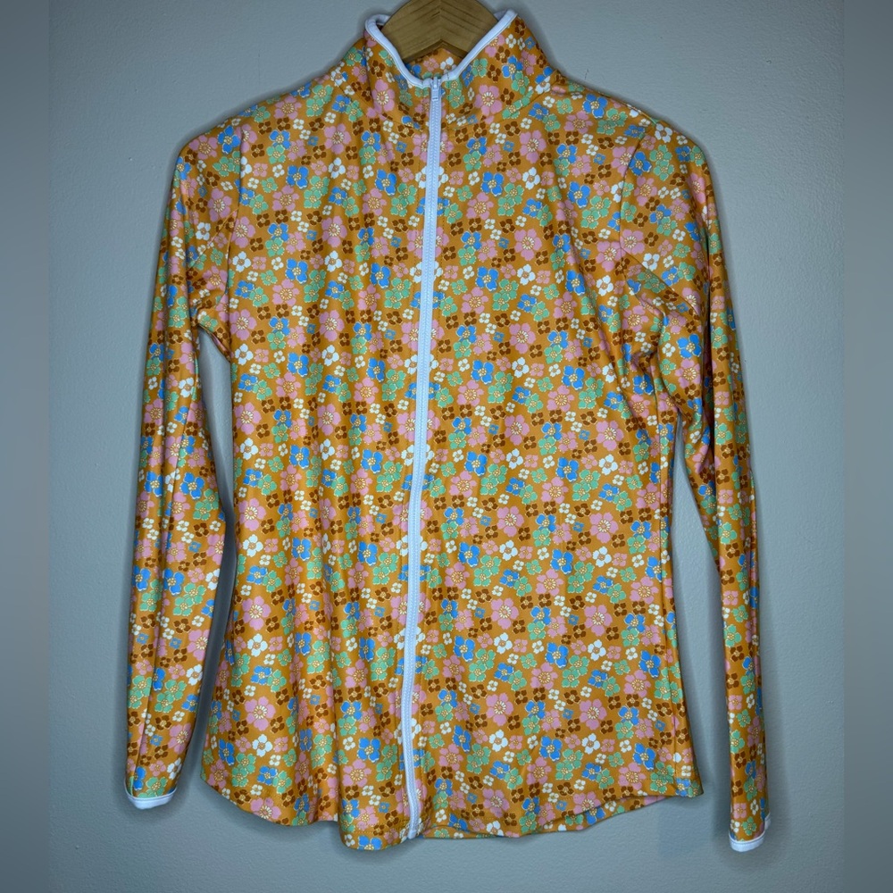 Smith & Quinn Floral Zip Front Rash Guard‎ Swim Top XS